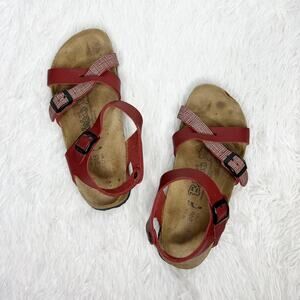 BIRKIS / Lillie red leather strappy sandals / 38 (7-7.5) (narrow width)